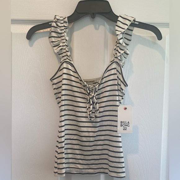 NWT Billabong Sweet Peri Black & White Striped Tank w/ Ruffle Straps Size S - Picture 4 of 10